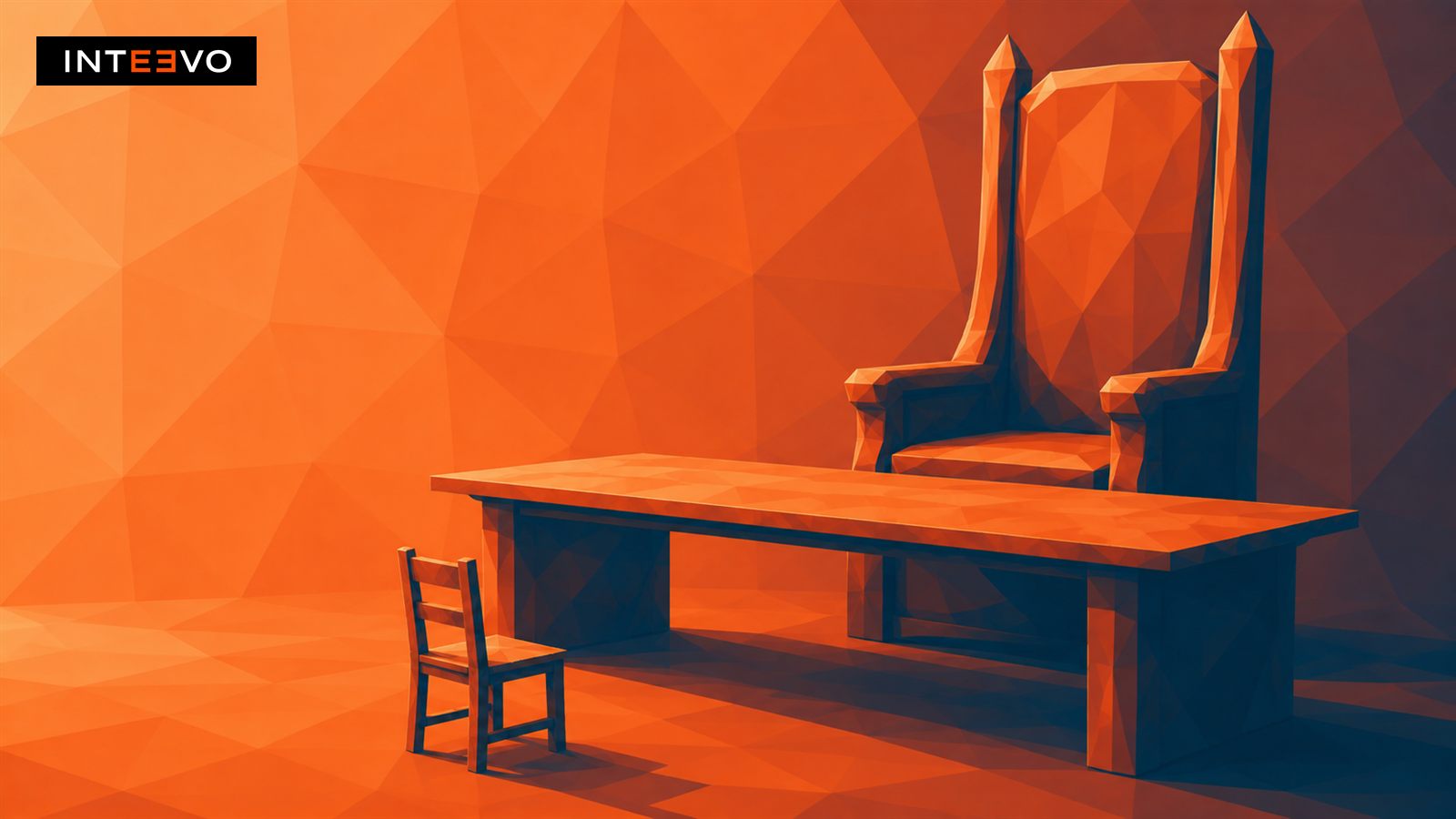 a small chair facing an enormous chair across a table.