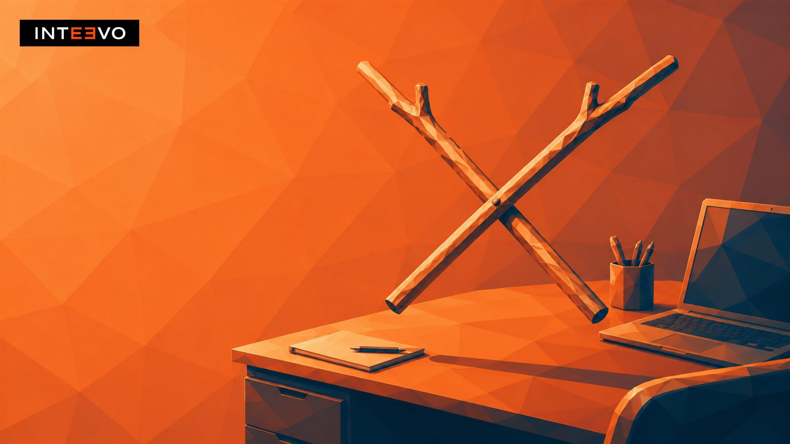 divining rods crossing above an office desk.
