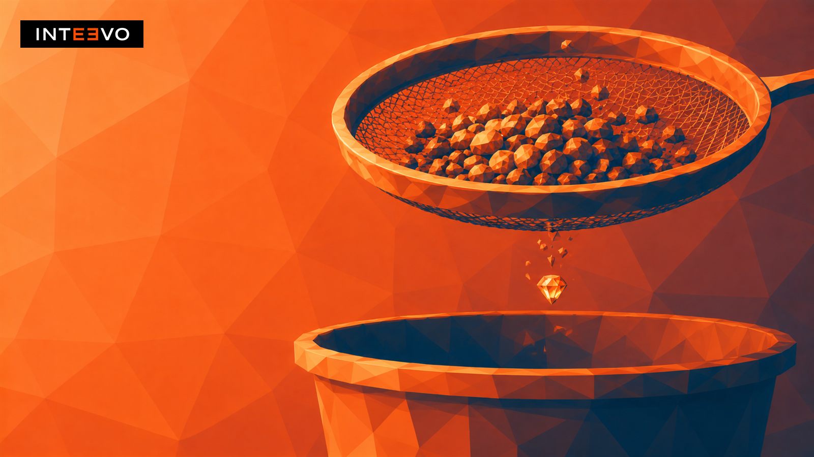 a gemstone falling through a sieve into a bin.